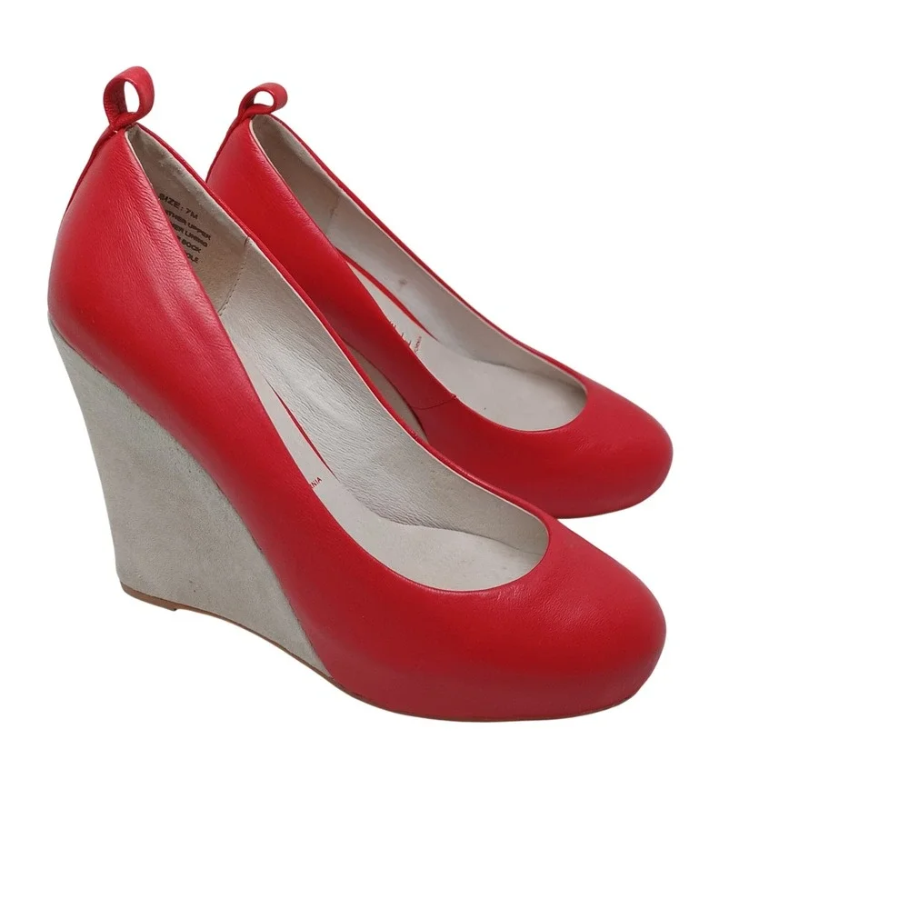 Jeffrey Campbell Nassau Last Red Leather Beige Suede Wedge Pumps Womens 7M